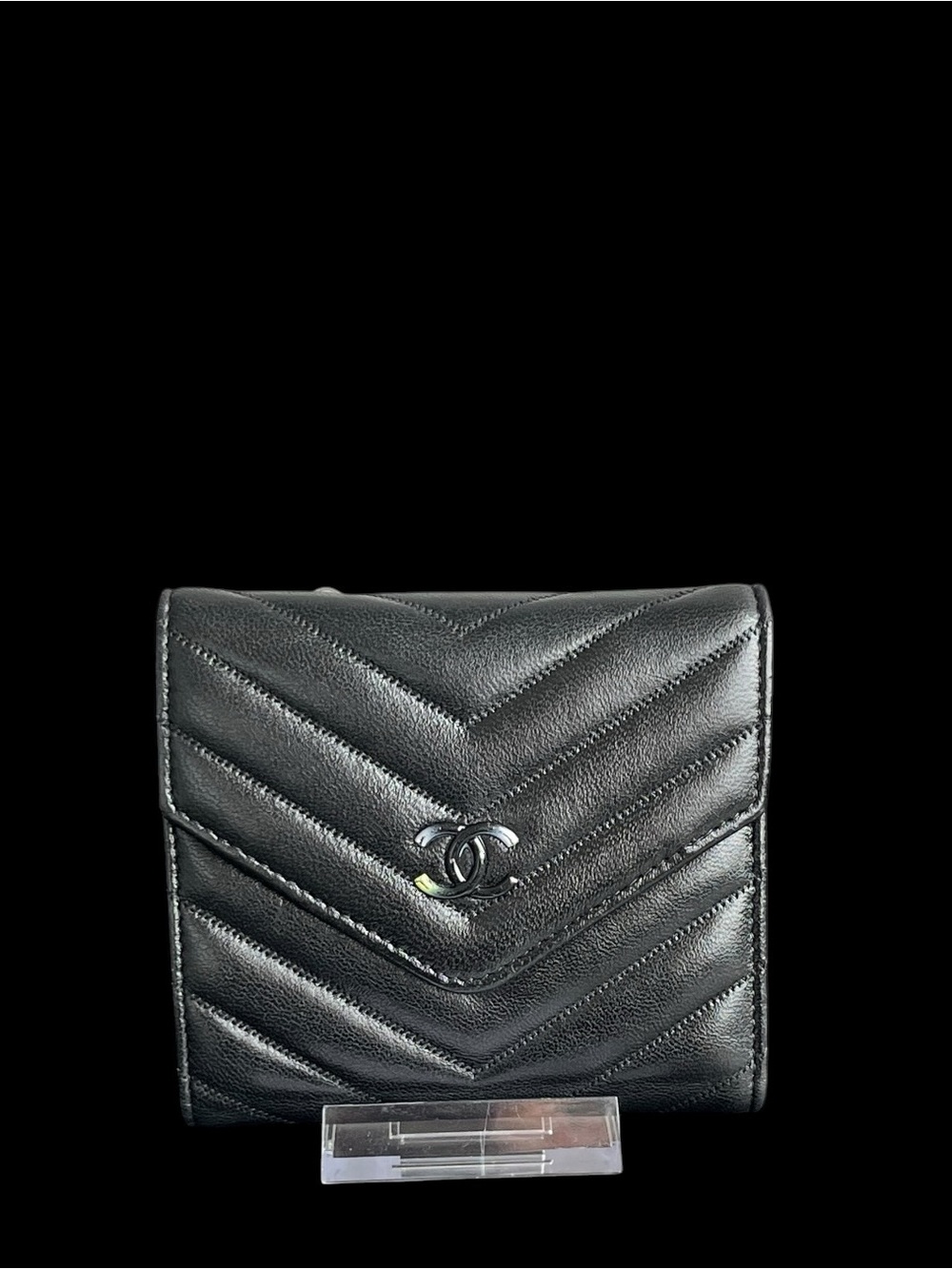 Chanel So Black Chevron Lambskin Small Flap Wallet